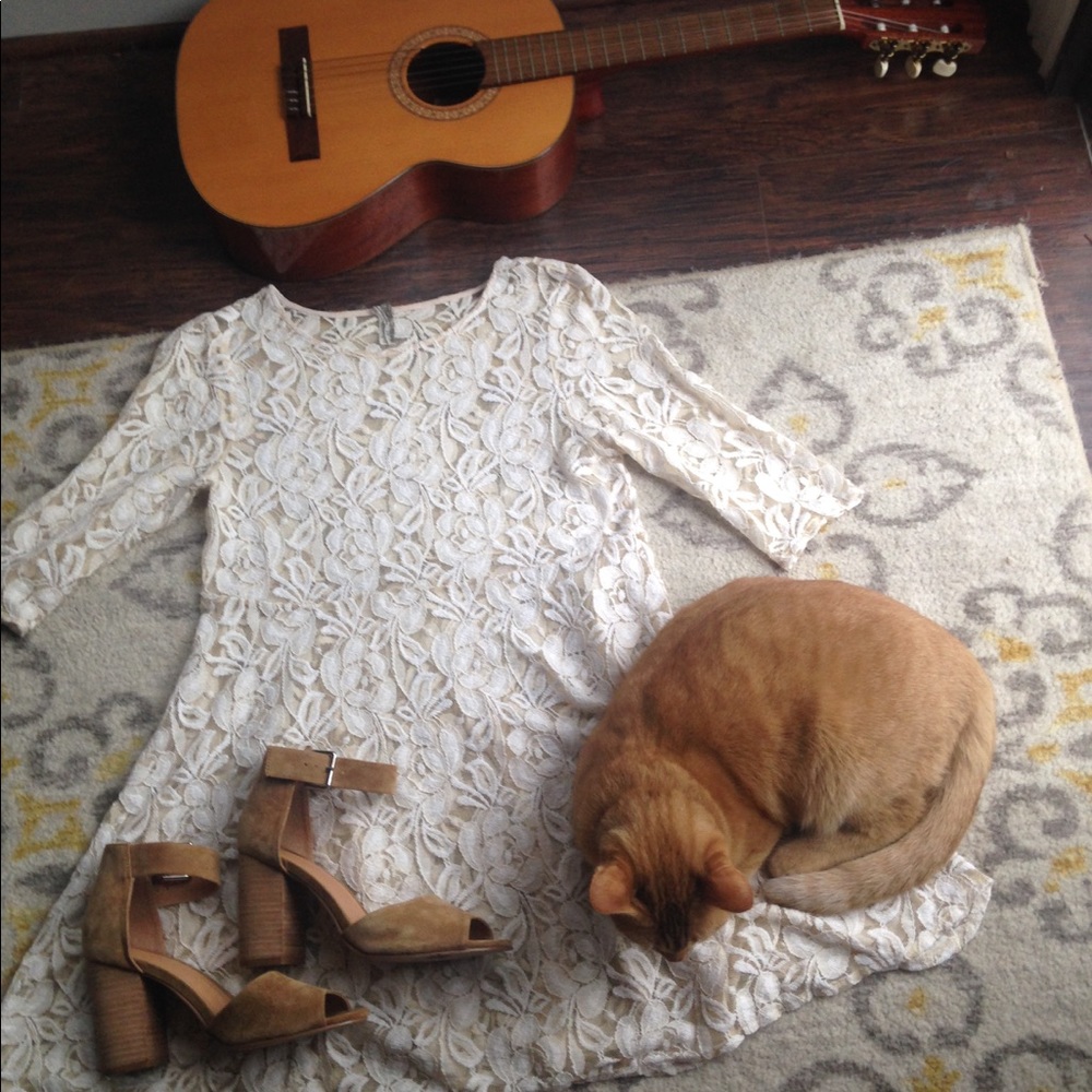 Free People Bohemian/Boho Cream Lace Mini Dress